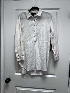 Tahari White Linen-Blend Tunic Top — NWT